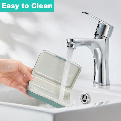 Alyvisun 2 Stück Seifendose Reise mit Deckel, Tragbare Seifenschale, Seifenbox mit Abtropfbrett Design, Wasserdichter Auslaufsicherer Seifenbehälter für Dusche, Reise und draußen (Grün & Weiß)