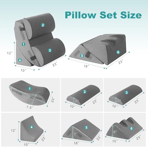 Hansleep Bed Wedge Pillow Set for After Surgery 6PCS, Post Surgery Pillow for Sleep Apnea and Acid Reflux Relief, Adjustable Reading Pillows Back Support with Memory Foam, Grey, 23" by Hansleep - Image 2