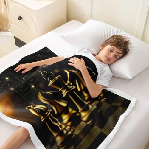 Image of Feelyou Teens Chess Plush Fleece Blanket - Luxury Queen Size Chess Sherpa Throw for Sofa, Bed, Couch - Geometric Abstract Art Golden Room Decor - 50 inchx60 inch