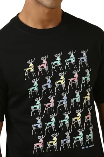 Image of Allen Solly Men's Cotton T-Shirt | Drop Shoulder | Chest Print | Regular Fit | Casual Streetwear Style