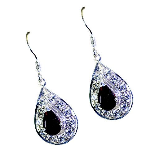 Boucles d'oreilles grenat argent massif pendantes ovales