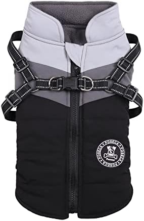Poseca Dog Coat Winter Puppy Coats Dog Winter Coat Dog Harness Coat Small Dog Harness Puppy Jacket Vest Clothes Reflective Waterproof Dog Coats with Harness for Small Medium Dogs