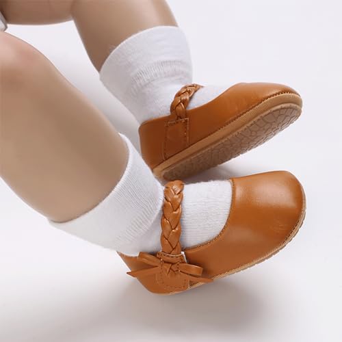 Image of Baby Girl Mary Jane Flats Dress Shoes - Infant Newborn Shoes Anti-Slip Soft PU Leather Party School Wedding Princess Baby Girl Shoes 0-18M