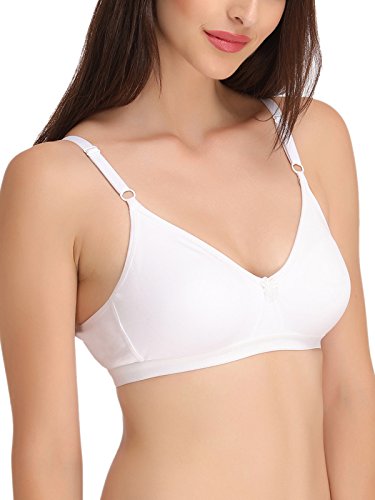 Image of Clovia Women's Cotton Rich Solid Non-Padded Full Cup Wire Free T-Shirt Bra - White Pack of 2