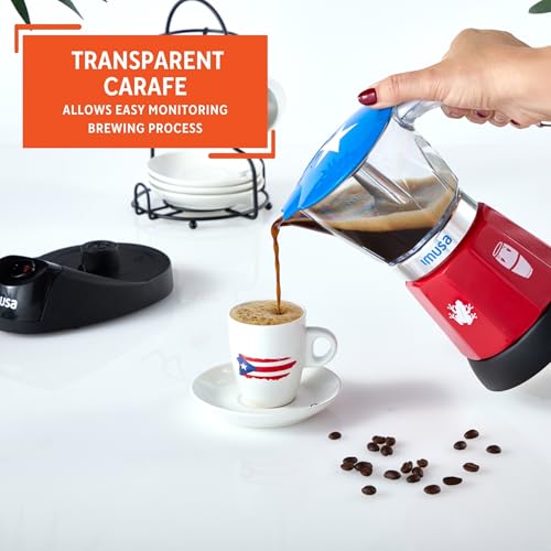 Image of IMUSA Puerto Rico Boricua Flag Espresso Maker 6 Cup or 3 Cup | Limited Edition Moka Pot Coffee Maker | Cast Aluminum & Tritan Stovetop Espresso Machine | Traditional Puerto Rican Boricua Coffee Pot