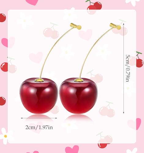 Cherry Earrings, 3D Red Fruit Dangle Earrings, Cute Drop Charm Jewelry Gift for Women2