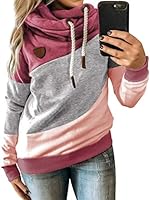 Dresswel Womens Cowl Neck Color Block Hoodies Long Sleeve Hooded Sweatshirt Pullover Jumpers Hoody Top