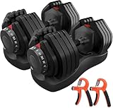 HAKENO 2x24kg Pair Adjustable Dumbbell 15 Weight in 1 with Fast Automatic Adjustable and Weight Plate for Body Workout Home Gym dumbbell（Include 2 Dumbbells + 2 Hand Gripper)