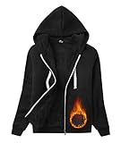 GEEK LIGHTING Womens Zip Up Hoodie Fleece Lined Jacket Sherpa Lined Sweatshirt Warm Winter Fashion Coat for Women Black-L
