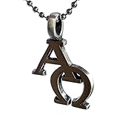 Christian Symbol Jewelry Alpha Omega A Ω Christogram Jesus Book of Revelation pewter Men's pendant necklace Wealth Money Good Luck Lucky Charm Protection Amulet Safe Travel Talisman Silver Ball Chain