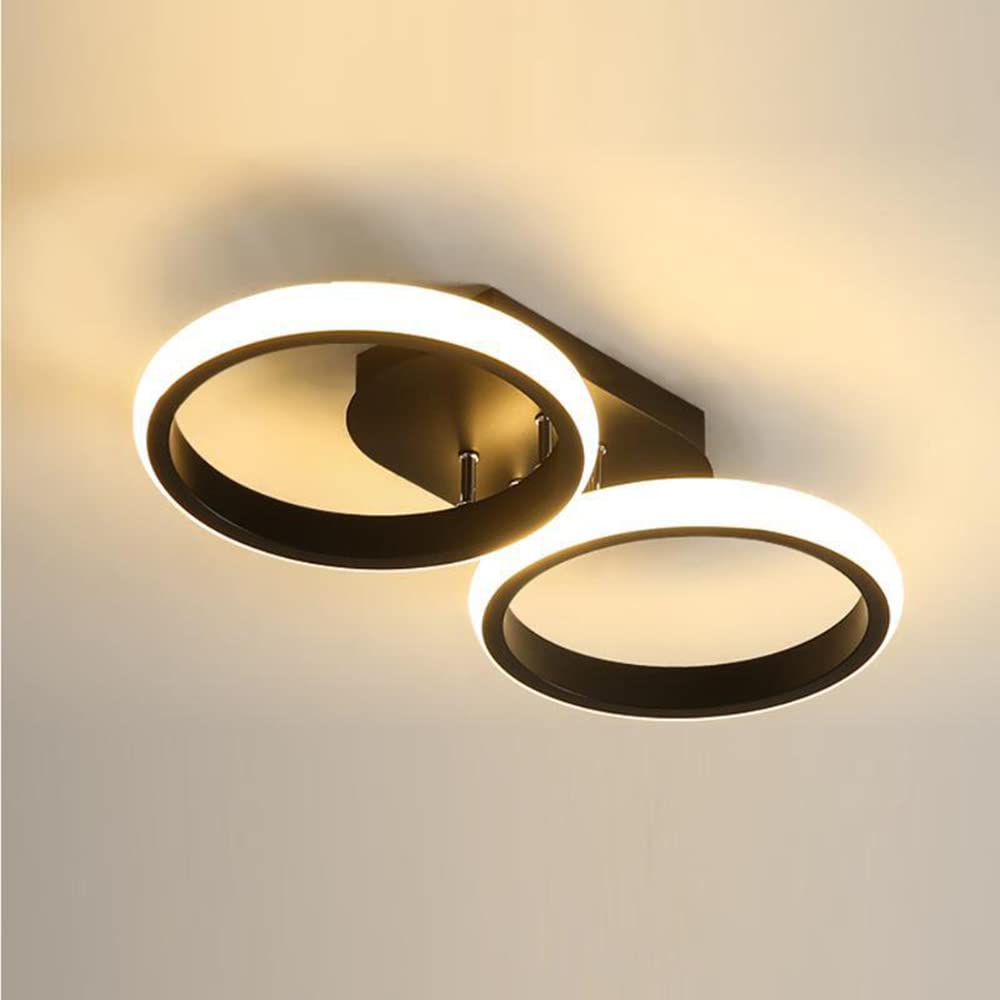 Modern LED Semi Flush Mount Ceiling Light, Minimalist Art Deco Ceiling Light Close to Ceiling Light, Home Ceiling Lighting for Bedroom Kitchen Aisle Balcony (Black, Round, White Light, 2 Lamp Head)