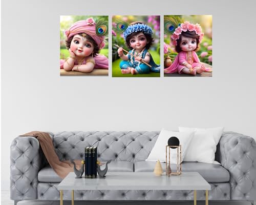 Image of Baby poster for Pregnant Women Pack of 8 12x8 Inch 300 GSM - Radha Krisha Posters Stickers Wallpaper - Baby Photos for Wall bedroom livingroom - Bal Krishna God Poster