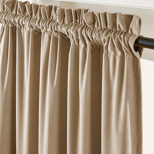 Lazzzy Velvet Curtain Beige Thermal Insulated Curtains 108 Inch Long Drapes for Bedroom Living Room Darkening Room Window Treatments Rod Pocket, Set of 2, Latte by Lazzzy - Image 2