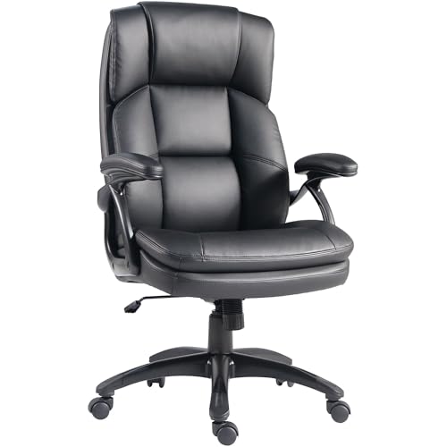 Lorell Executive High-Back Office Chair, Adjustable Height, Swivel, Tilt Lock, Padded Arms, 5-Star Base, Black