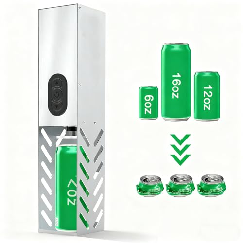 Trituradora de latas eléctrica, compactador automático de latas montado en la pared, operación con un solo clic para latas de 8 a 16 onzas y botellas de PET, ideal para uso doméstico y de oficina