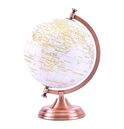 Exerz 20cm Mappamondo Colore Dorato Metallizzato (Italiano) - Libro degli ospiti di matrimonio - Decorazione Educativa, Geografica - Arco E Base In Metallo, Rivestito In Colore Dorato