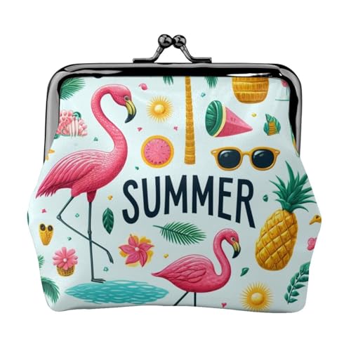 Pu Leather Buckle Coin Purse Flamingo-Sunglasses-Pineapples-Palm Girls Kiss-Lock Change Purse Wallets