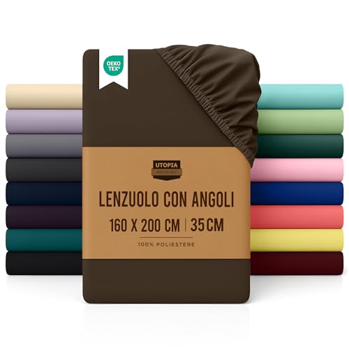 Utopia Bedding Lenzuolo con Angoli Due Piazze Matrimoniale - 160x200cm - Marrone - Certifié Oeko-TEX - Microfibra di Poliestere Spazzolato -Lenzuolo sotto con Angoli Elasticizzato