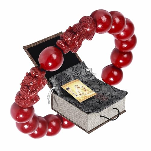 Feng Shui Bracelet Cinnabar Bracelet, Cinnabar PiXiu Bracelet Prayer Beads Dragon Protection Bracelet for Men Women, Red Bead Bracelets Jewelry Gifts Meaning to Attract Wealth and Good Luck
