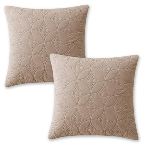 Image of HOKIPO 100% Leakproof Quilted Cushion Cover for Sofa 16x16 Inches, Set of 2, Swiss Coffee (AR-6280-CML*2)