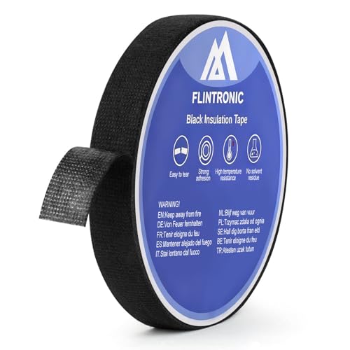 flintronic Cinta Aislante Cables Eléctricos, 19mm*25M Cinta de Tela, 1pc Cinta Adhesiva de Tela para Tejidos, para Coches y Cableado, Electricistas, para Aislar y Agrupar Cables de Manera Segura