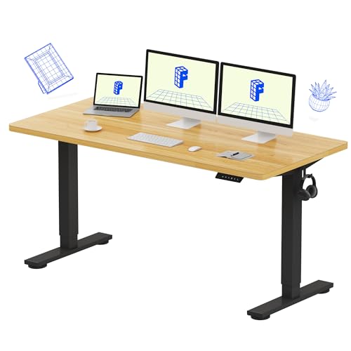 FLEXISPOT Height Adjustable Desk, Electric Sit Stand Desk Home Office Table Standing Desk 150×60cm Black+Maple 2 Packages