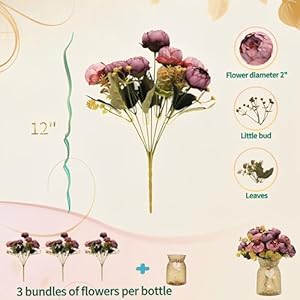 Faux Flowers with Vase,21 Purple Red Silk Peony Fake Flower with Vase,Elegant Artificial Flower Arrangement for Table,Ideal for Home Office,Living Room,Dining Table Centerpiece Decorations Faux Flowers with Vase21 Purple Red Silk Peony Fake Flower with VaseElegant Artificial Flower Arrangement for TableIdeal for Home OfficeLiving RoomDining Table Centerpiece Decorations