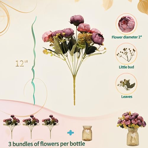 Faux-Flowers-with-Vase21-Purple-Red-Silk-Peony-Fake-Flower-with-VaseElegant-Artificial-Flower-Arrangement-for-TableIdeal-for-Home-OfficeLiving-RoomDining-Table-Centerpiece-Decorations Faux Flowers with Vase21 Purple Red Silk Peony Fake Flower with VaseElegant Artificial Flower Arrangement for TableIdeal for Home OfficeLiving RoomDining Table Centerpiece Decorations