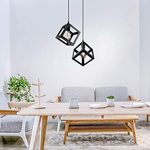 Image of JACKAL Metal Cube Shape Pendant Light Without Bulb - Pack of 1|Hanging Ceiling Light with Braided Cord|Decorative Chandelier for Home, Living Room, Indoor, Outdoor&Bar|Jhumar Lighting (Black)