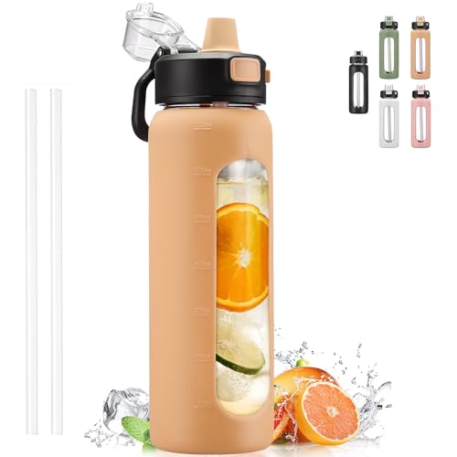 Glass Water Bottle Bundle - 24 oz Amber, 32 oz Pink