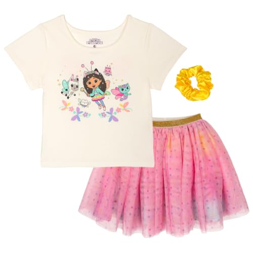 Image of DREAMWORKS GABBY'S DOLLHOUSE Girls' T-Shirt and Tutu Skirt Set with Scrunchie Toddler to Big Kid