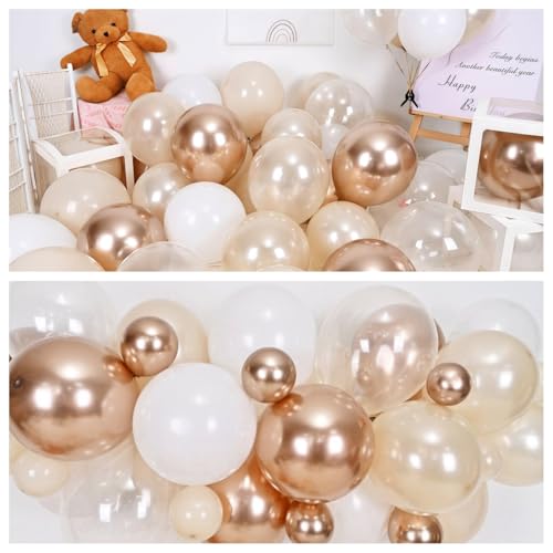 Image of Cream White, Ivory Beige Balloons - Metallic Gold, Pearl White Sand - Neutral & Boho Decorations for Engagement, Baby Shower