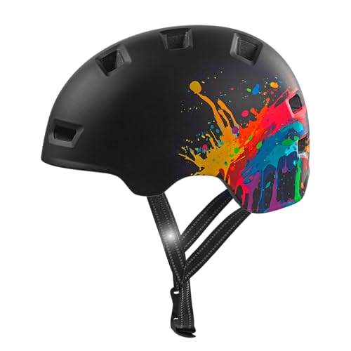Crazy Safety Rampage Salpicadura Negra | Casco para Bici, Skateboard, Patines y Bicicletas BMX | Casco de Bicicleta para Hombres, Mujeres y niños | M (54-57cm) | Casco Ajustable Skater y Ciclistas