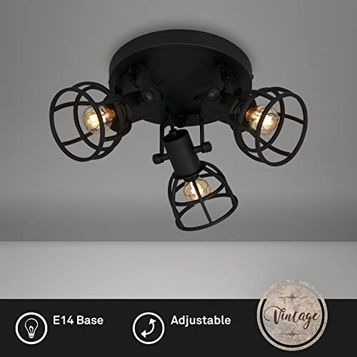 Plafonnier rétro orientable en acier noir avec 3 spots de plafond rustiques E14 - 2
