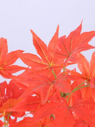Image of ARICK DECOR 2.8Ft Artificial Japanese Maple Tree in Pot, Realistic Faux Autumn Orange Maple Plant, Peacock Shaped Floor Decor for Home, Office & Balcony
