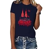 Gestreiftes Karnevals-T-Shirt, festliches Oberteil, bequemes Freizeit-T-Shirt für Damen(Dunkelblau,3XL)