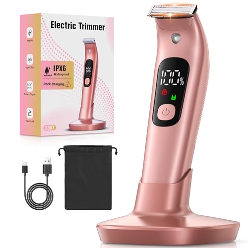 Rolgno Afeitadora Electrica Mujer, [IPX6 Impermeable & Piel Amable] Depiladora Corporal Rasuradora Facial Mujer, Maquina de Afeitar con Base de Carga e Iluminación LED, Adecuada para Brazos y Piernas