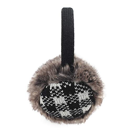 Zlyc Winter Faux Fur Adjustable Earmuffs Cute Knit Fuzzy Ear Muffs For Women Girls (Plaid White) #TOP3