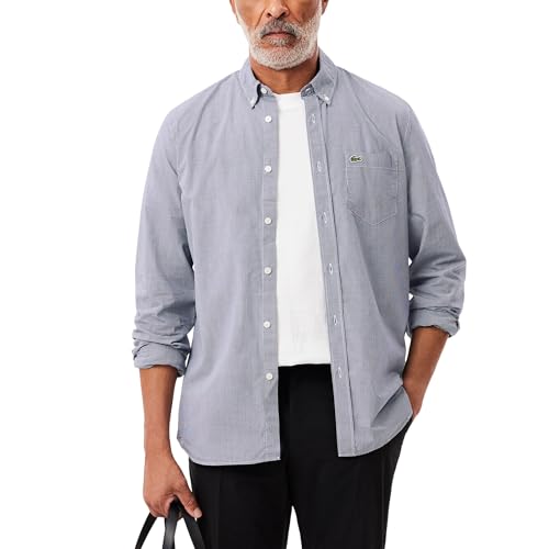 Lacoste Men's Long Sleeve Regular Fit Gingham Button Down Shirt