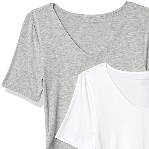 Amazon Essentials Women's Maternity Short-Sleeve Rouched V-Neck T-Shirt, Pack Of 2, Light Grey Heather/White, X-Large #TOP5