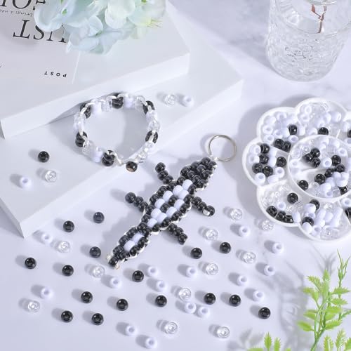 SUNNYCLUE 600Pcs Pony Beads Bulk 6x9mm Opaque Pony Beads Black White Plastic Bead Clear Transparent Pony Beads Kit Round Craft Beads for jewellery Making Beading Kits DIY Bracelets Keychain Supplies - Image 4