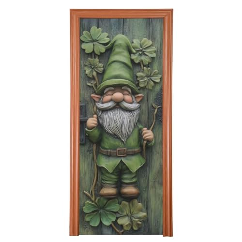 FLildon Cute Gnome Wooden St Patrick's Day Door Cover Decoration, Party Accessory Porch Decor for Festive Ornament Room Door Covers 32 x 79 Inch