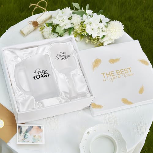 Image of AW BRIDAL Wedding Gifts for Couples 2026, Engagement Gift for Him and Her, Frosted Glass Champagne Flute and Beer Mug Set, Bridal Shower Present, Bride and Groom Toasting Glasses for Anniversary