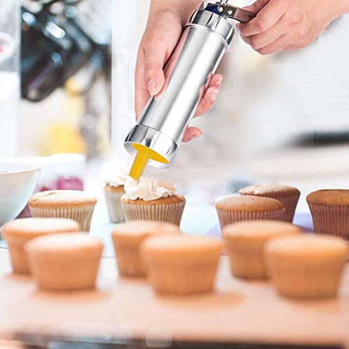 Emoly Cookie Press Stainless Steel Biscuit Press Cookie Gun Set with 20 Discs and 4 Icing Tips for DIY Biscuit Maker and Decoration - Thumbnail 2