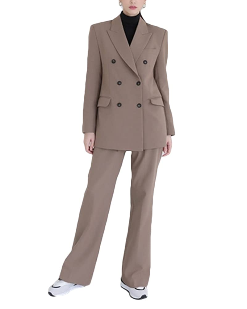 Completo Tailleur da Donna, 2 Pezzi da Tuta Elegante Blazer Doppiopetto Colletto Sartoriale + Pantaloni a Gamba Dritta Completo Set, per Ufficio E Lavoro