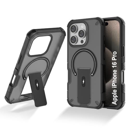 Image of ZAP CASE Matte Kickstand Case for iPhone 16 Pro | Magsafe Compatible | Premium Polycarbonate Back + Flexible TPU Bumper | Foldable Stand | Military-Grade Drop Protection | Anti-Fingerprint | Black