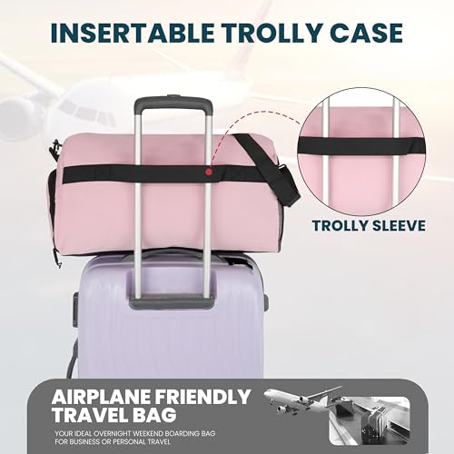 Image of Storite Nylon 50.5cm Travel Duffel Bag for Men & Women with Dry & Wet Pocket, Lightweight Water Resistant Luggage Bag with Shoe Compartment (Pink, 50.5x23x28cm)