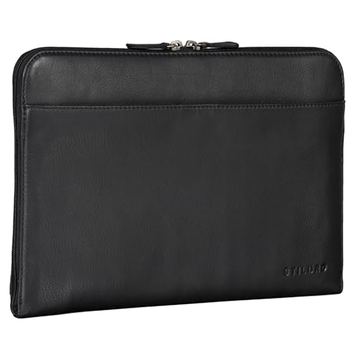 Funda vintage para portátil 13 STILORD Troy de piel negra para evitar arañazos y ordenar documentos