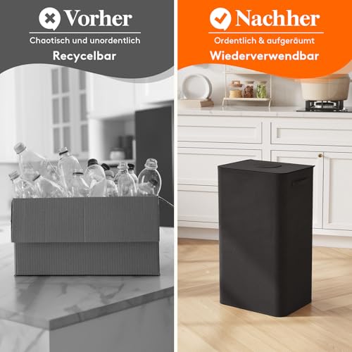 Lifewit 100L Pfandflaschen Sammelbehälter mit Deckel, Groß Pfandflaschen Aufbewahrung, Behälter Leergut & Altglas Aufbewahrung, Flaschensammler mit Loch Küche Abstellraum Flaschentasche, Schwarz
