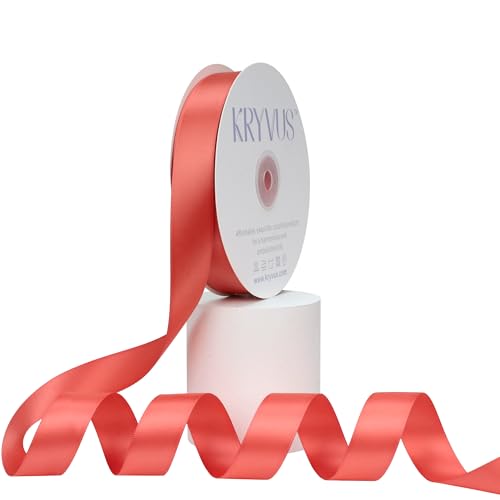 Kryvus Coral Satin Ribbon, Double Faced 7/8 Inch X 50